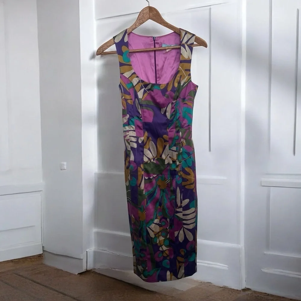 Vintage Mariano floral y2k silk Dress in Purple and Green Y2K beach tropical XS - Picture 2 of 7